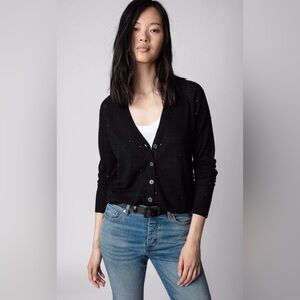 Zadig & Voltaire Jim Noir Cashmere Cardigan Sweater with Strass Crystals Sz M